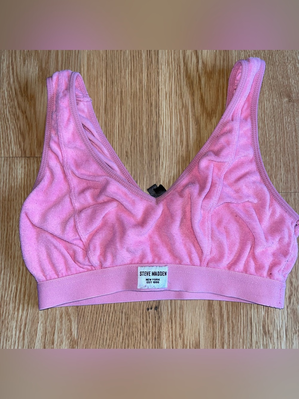 Steve Madden Pink Terry Cloth Wireless Pullover Logo Wide Strap S